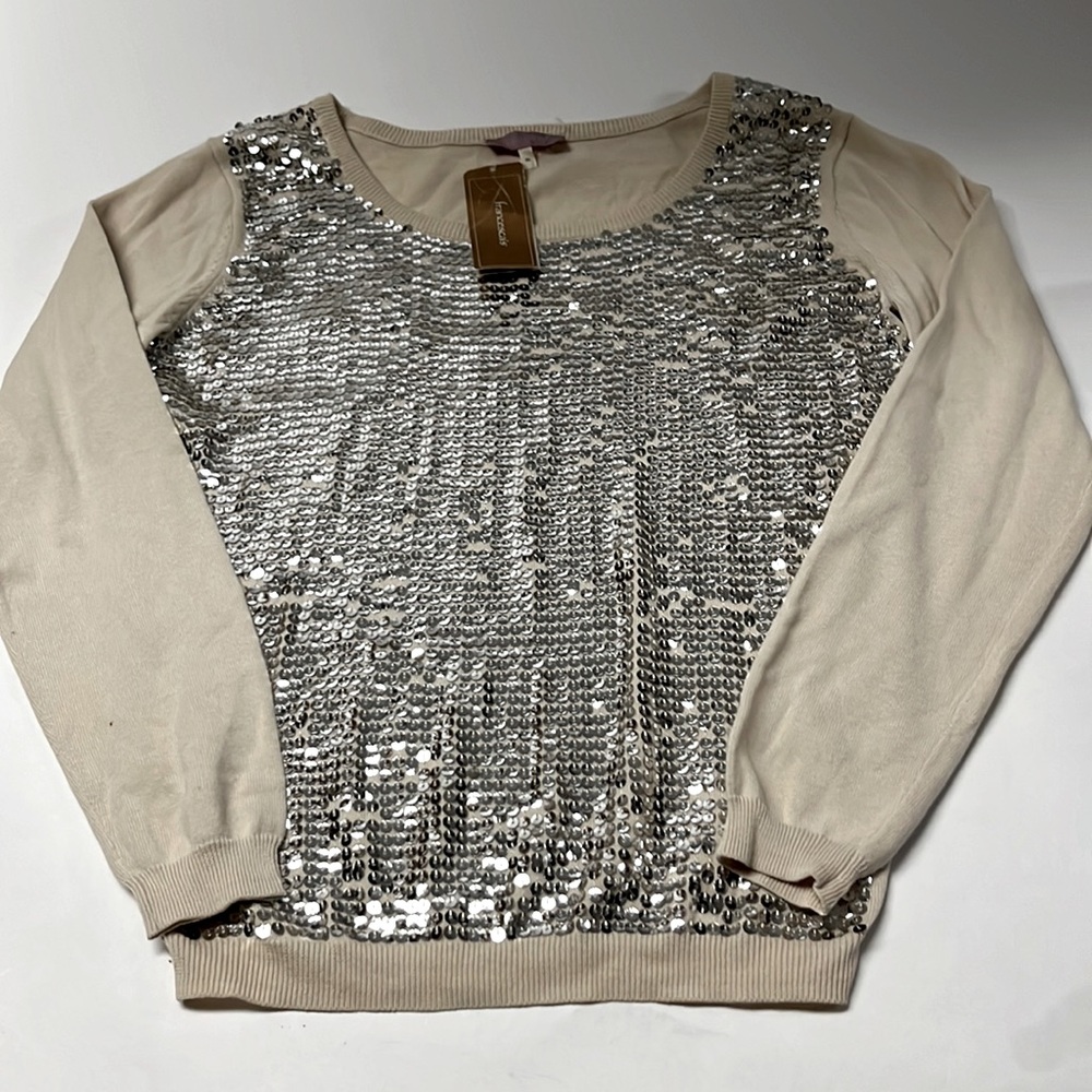Harper tan sweater with silver sequins